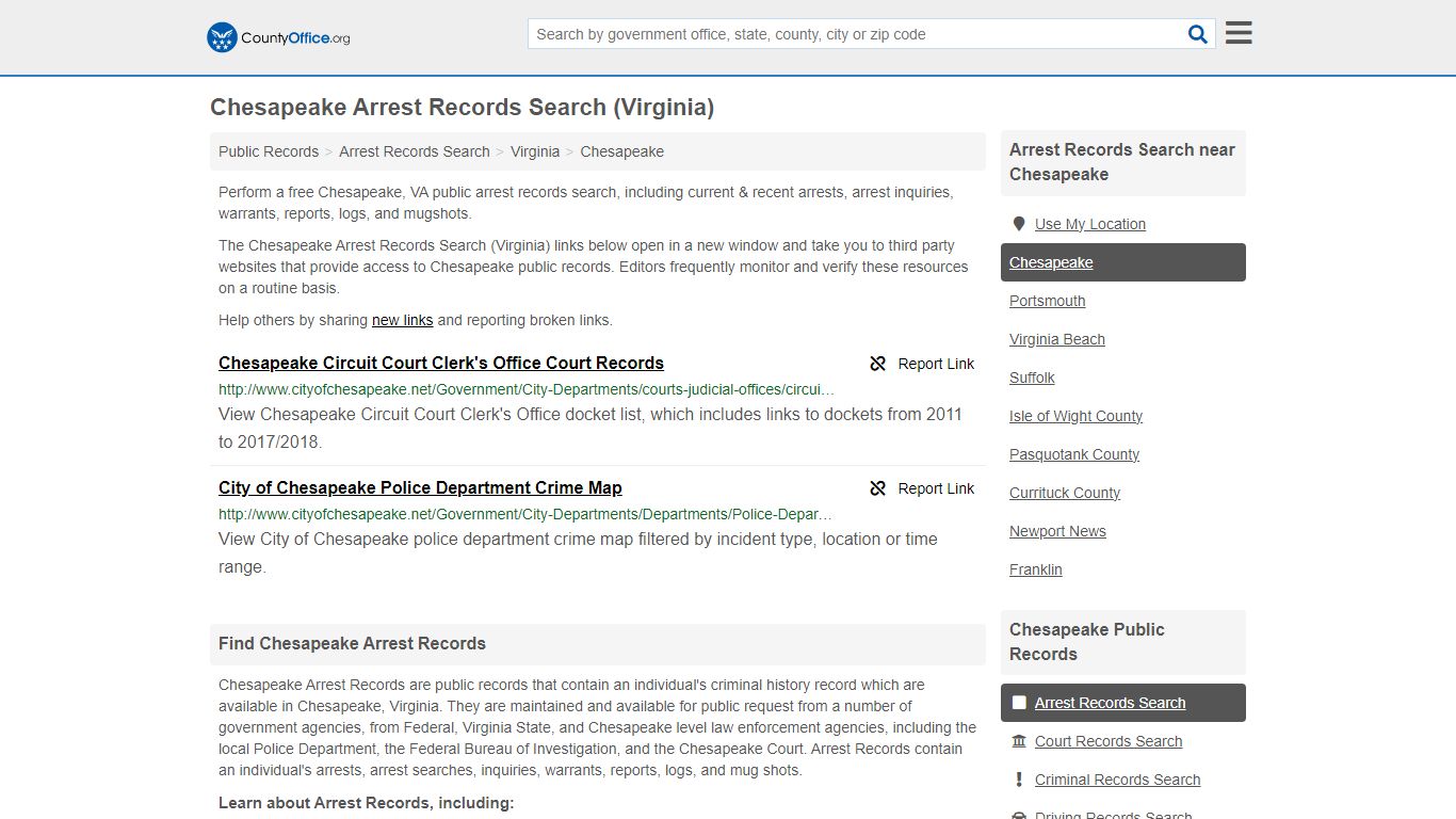 Arrest Records Search - Chesapeake, VA (Arrests & Mugshots) - County Office